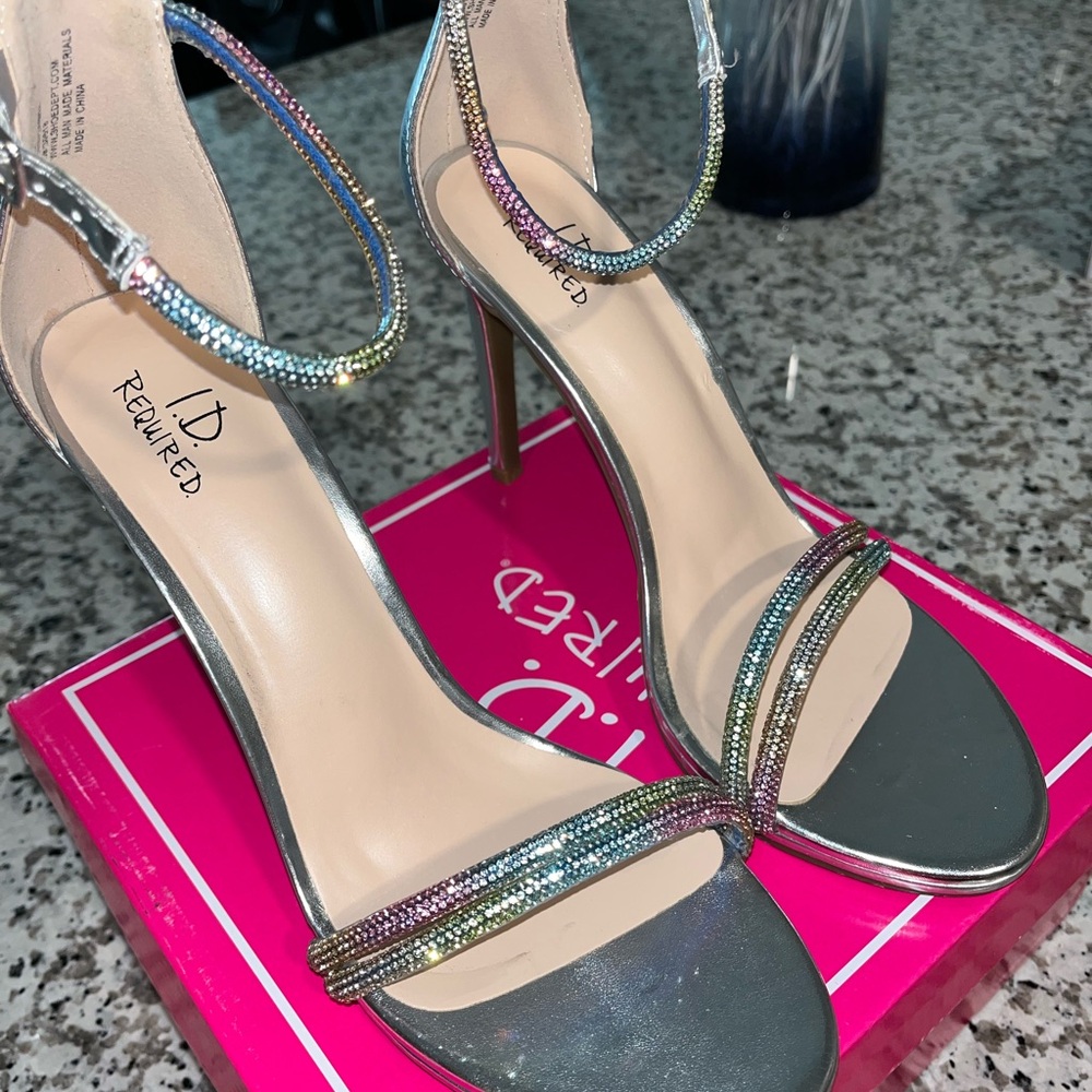Women's Silver and Multicolor Strappy Heels